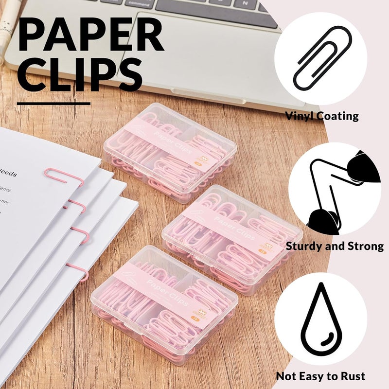 NEEWAY Colorful Paper Clips Assorted Sizes, Small and Large Paperclips, 210 Count, 3 Pack of 70 (Light Pink) - Image 4